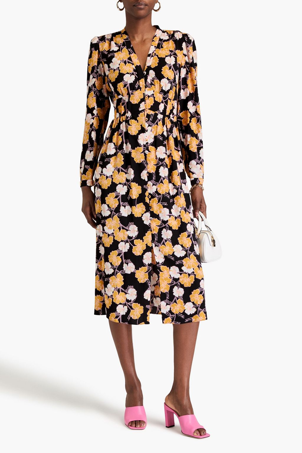 DIANE VON FURSTENBERG فستان Erica متوسط الطول من الكريب ومزين بطبعة الأزهار