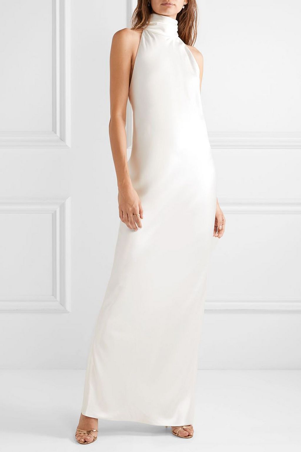 BRANDON MAXWELL Open-back silk-charmeuse halterneck gown