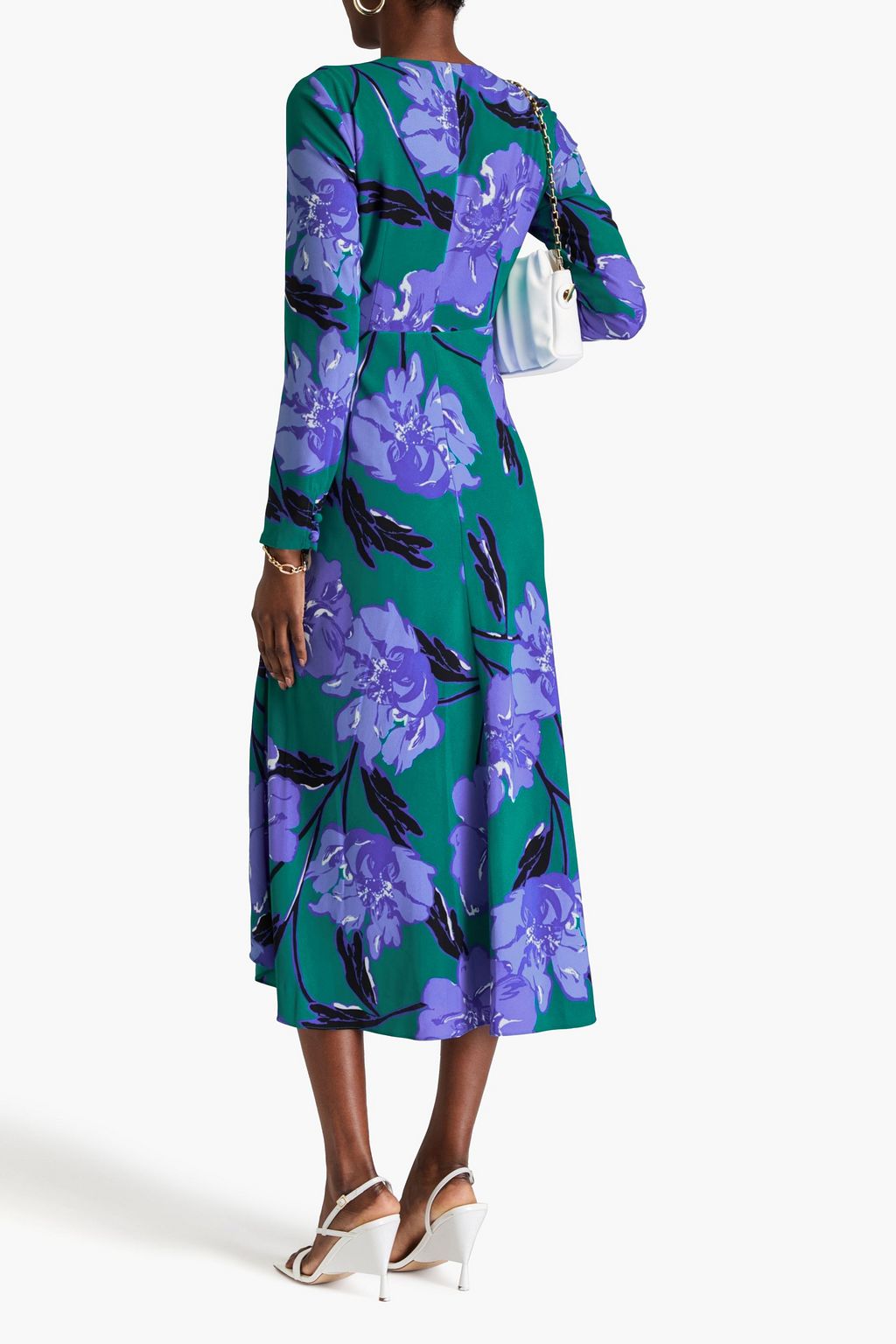 DIANE VON FURSTENBERG فستان متوسط الطول من الكريب بتصميم منسدل ومزين بطبعة الأزهار