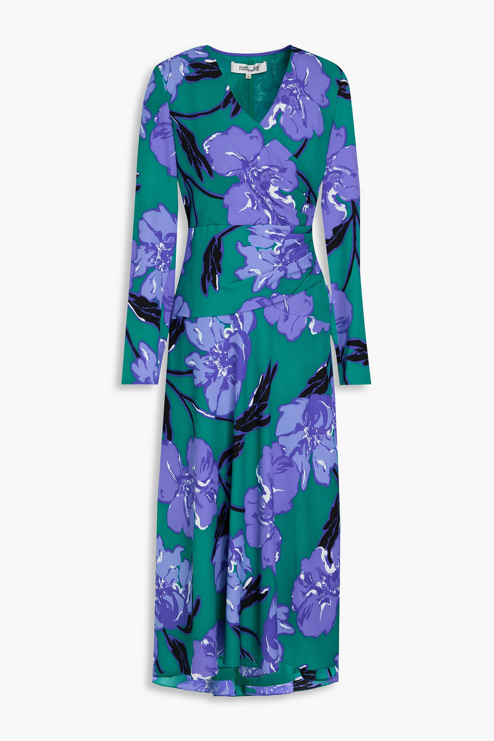 Diane Von Furstenberg Feronia Draped Floral-print Crepe Midi Dress In Jade