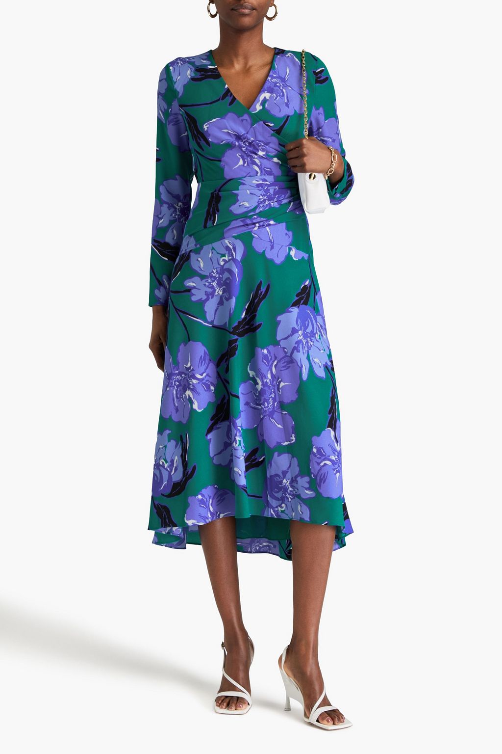 DIANE VON FURSTENBERG فستان متوسط الطول من الكريب بتصميم منسدل ومزين بطبعة الأزهار