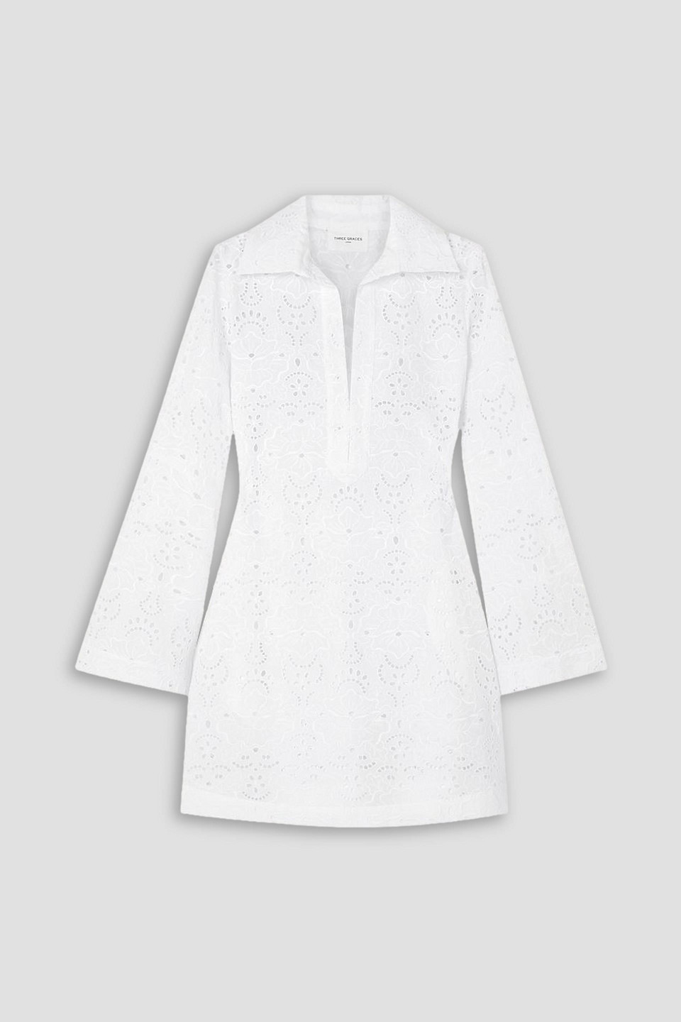 Three Graces London Tabitha Broderie Anglaise Cotton Mini Shirt Dress In White