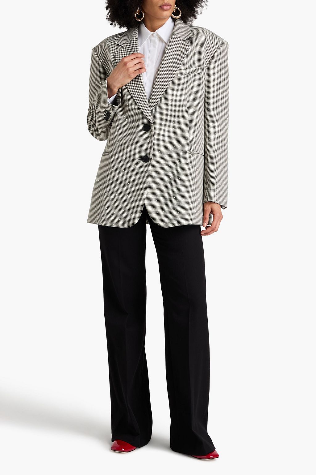 SANDRO Crystal-embellished houndstooth tweed blazer