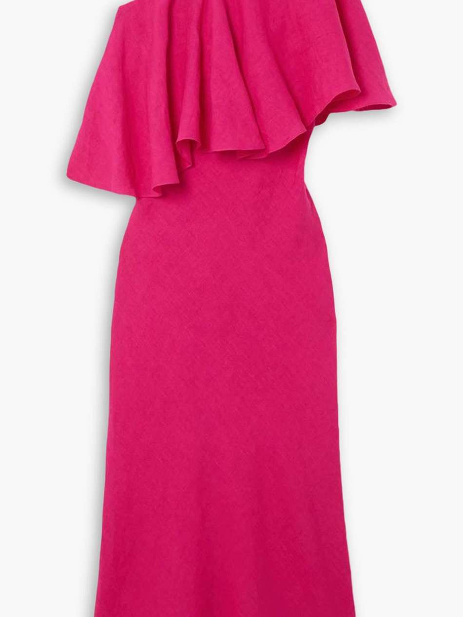valentina one-shoulder ruffled linen maxi dress