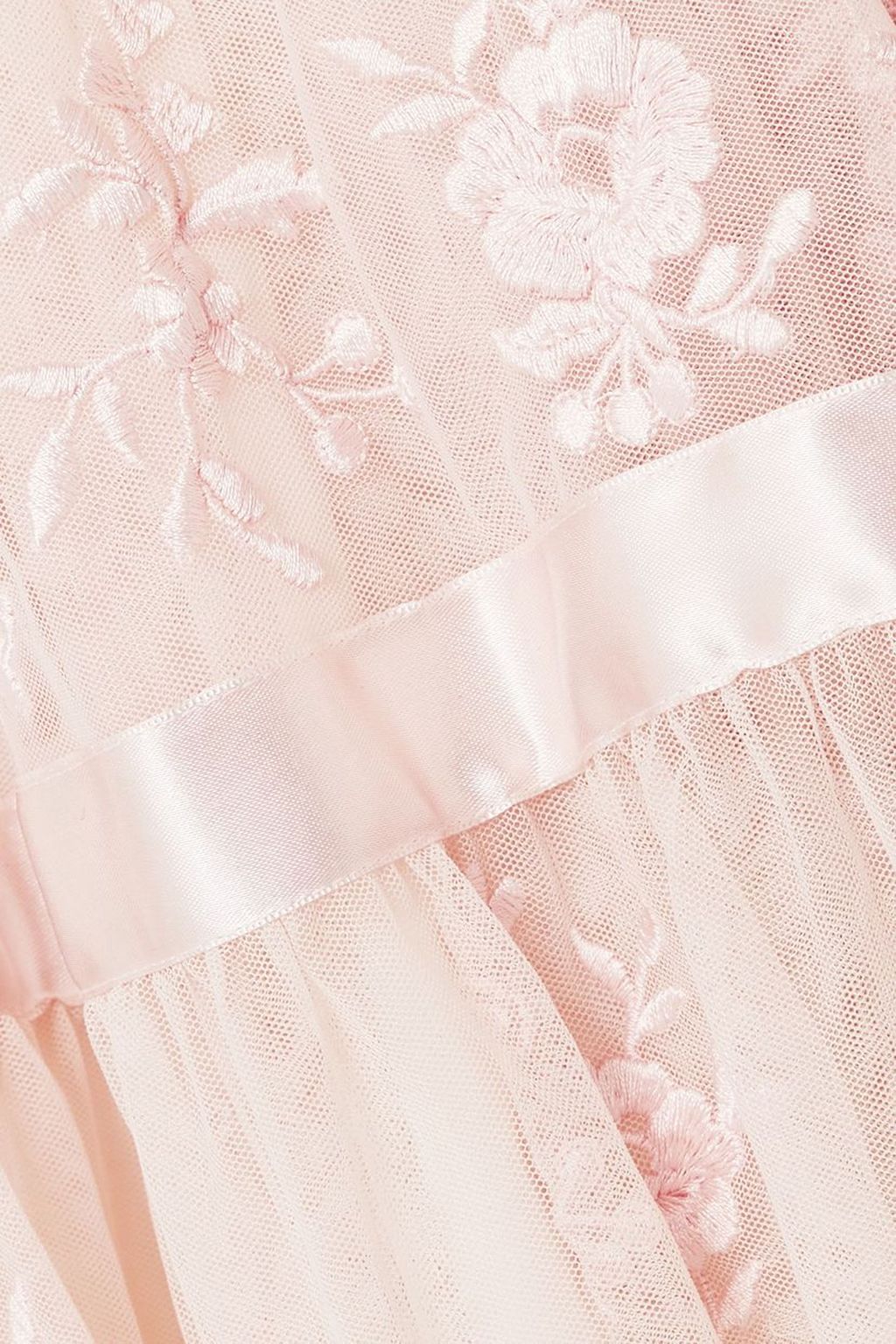 NEEDLE & THREAD Satin-trimmed embroidered tulle gown