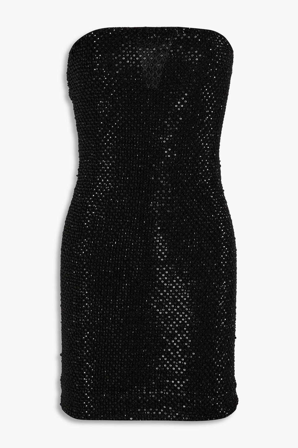 Alice And Olivia Strapless Bead-embellished Jersey Mini Dress In Black