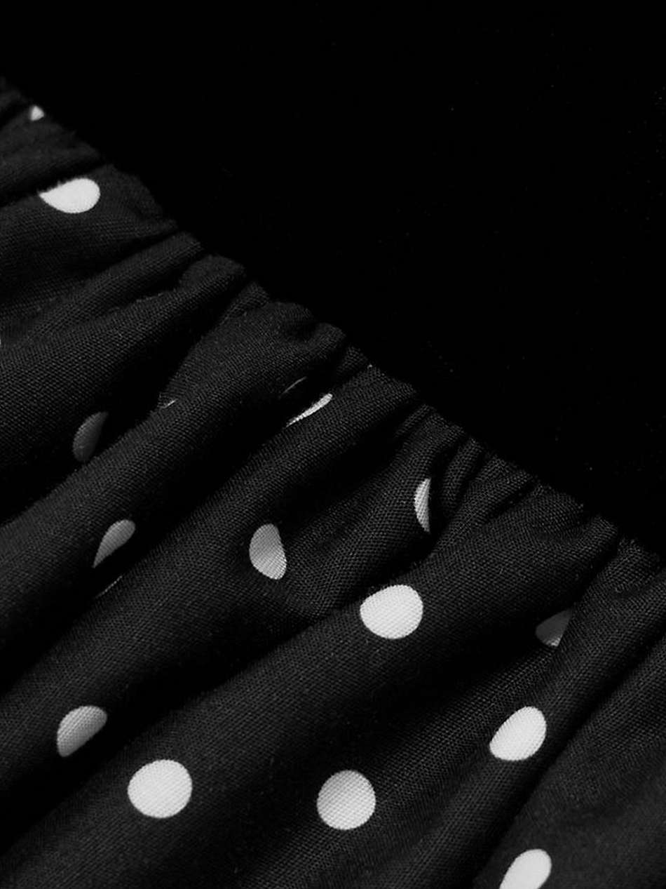 stapless cotton-velvet and polka-dot taffeta mini dress