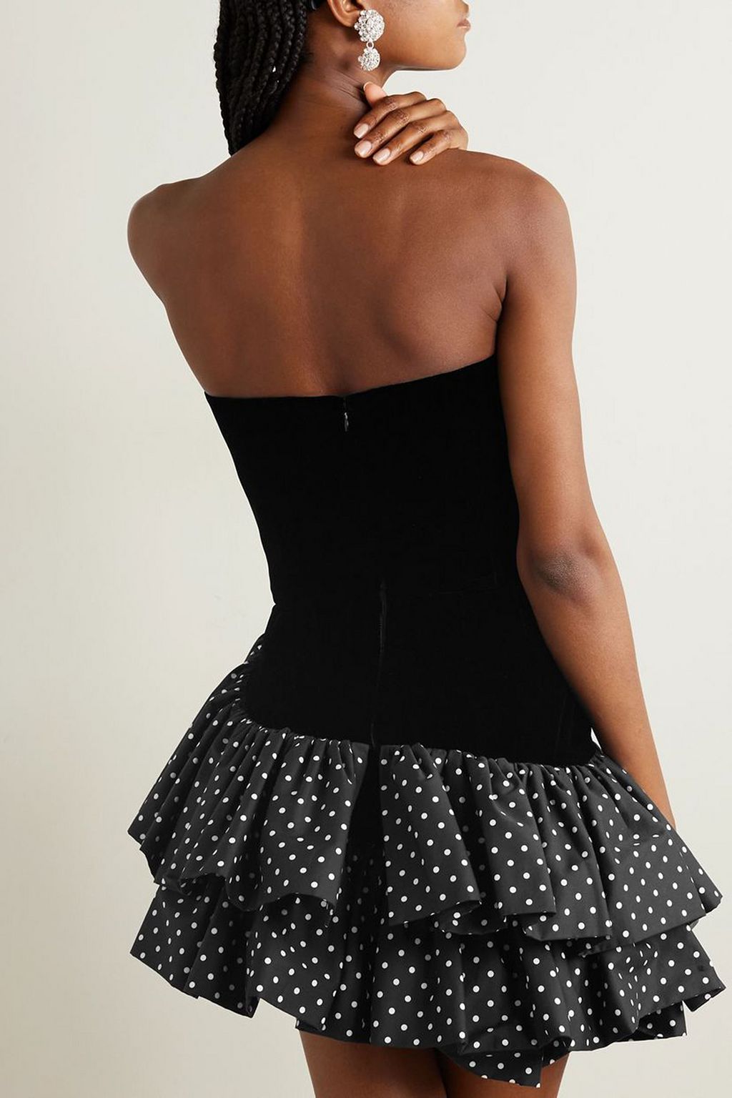 ALEXANDRE VAUTHIER Stapless cotton-velvet and polka-dot taffeta mini dress