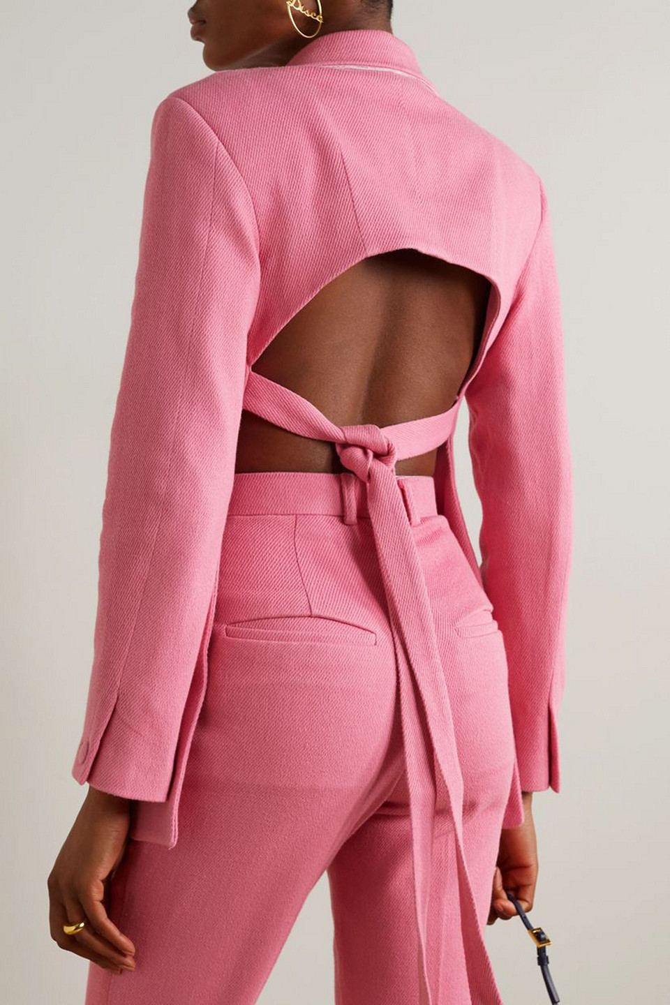 THEBE MAGUGU TIE-DETAILED OPEN-BACK WOOL-TWILL BLAZER