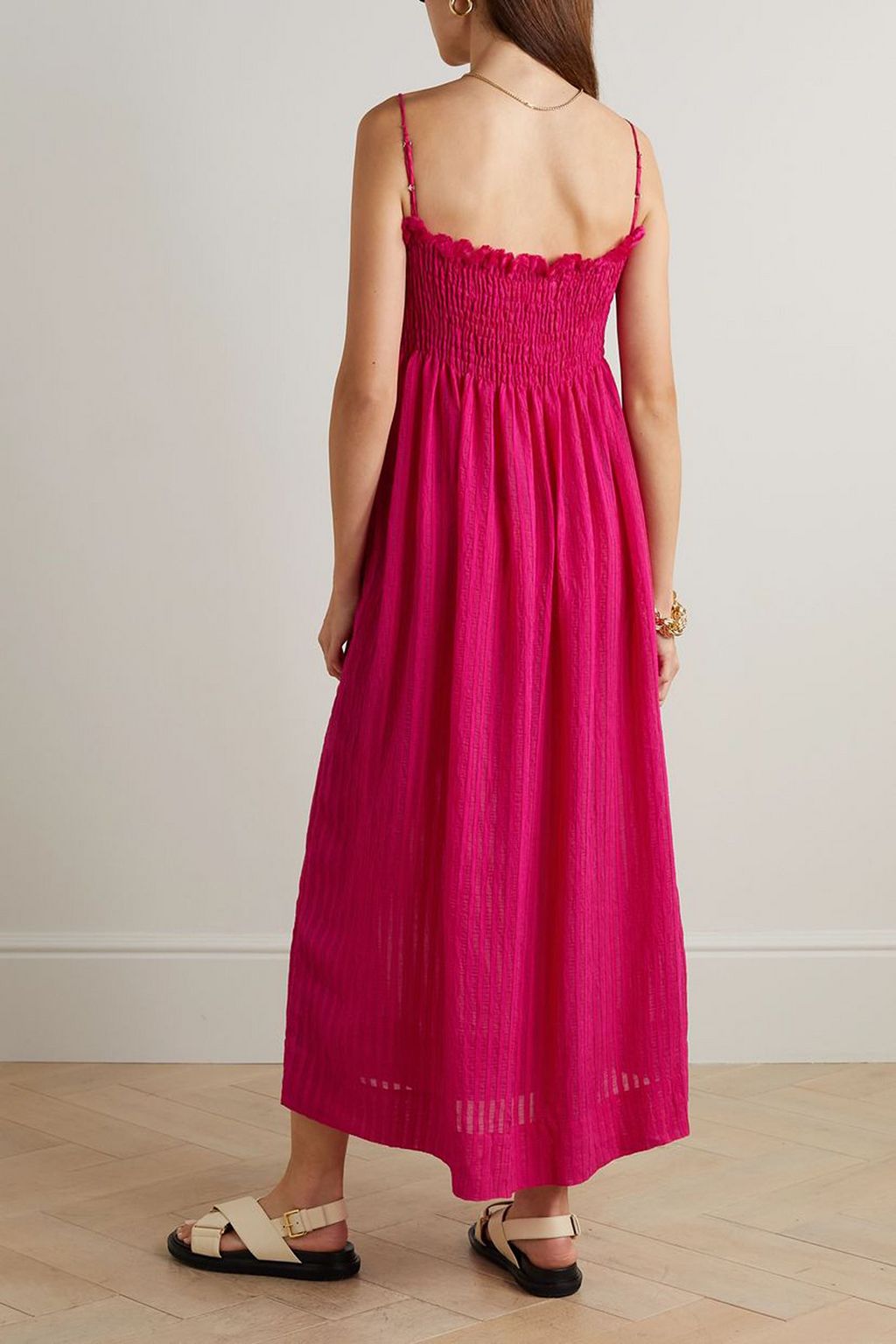 THREE GRACES LONDON Farah shirred striped seersucker maxi dress