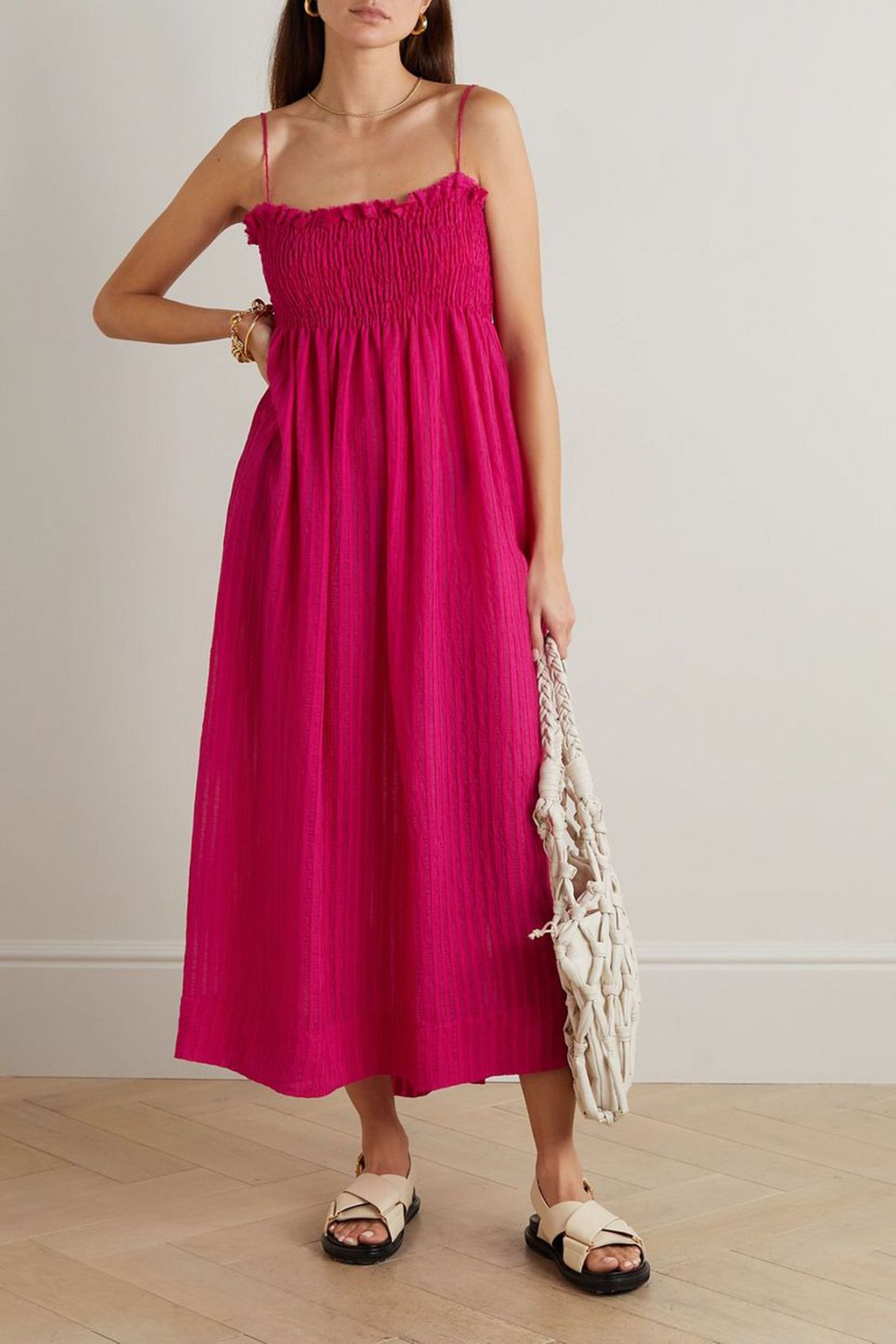 THREE GRACES LONDON Farah shirred striped seersucker maxi dress
