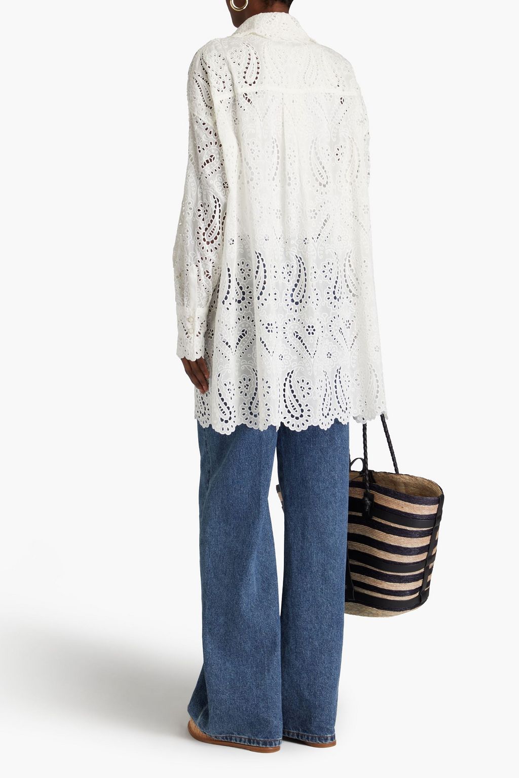 ETRO Scalloped broderie anglaise cotton and silk-blend shirt