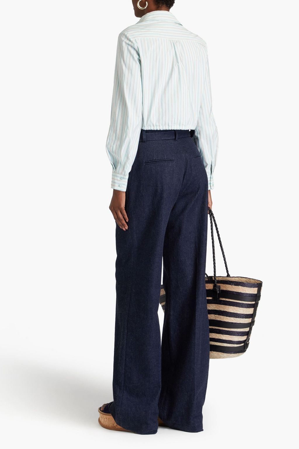 ETRO Cropped striped cotton-blend poplin shirt