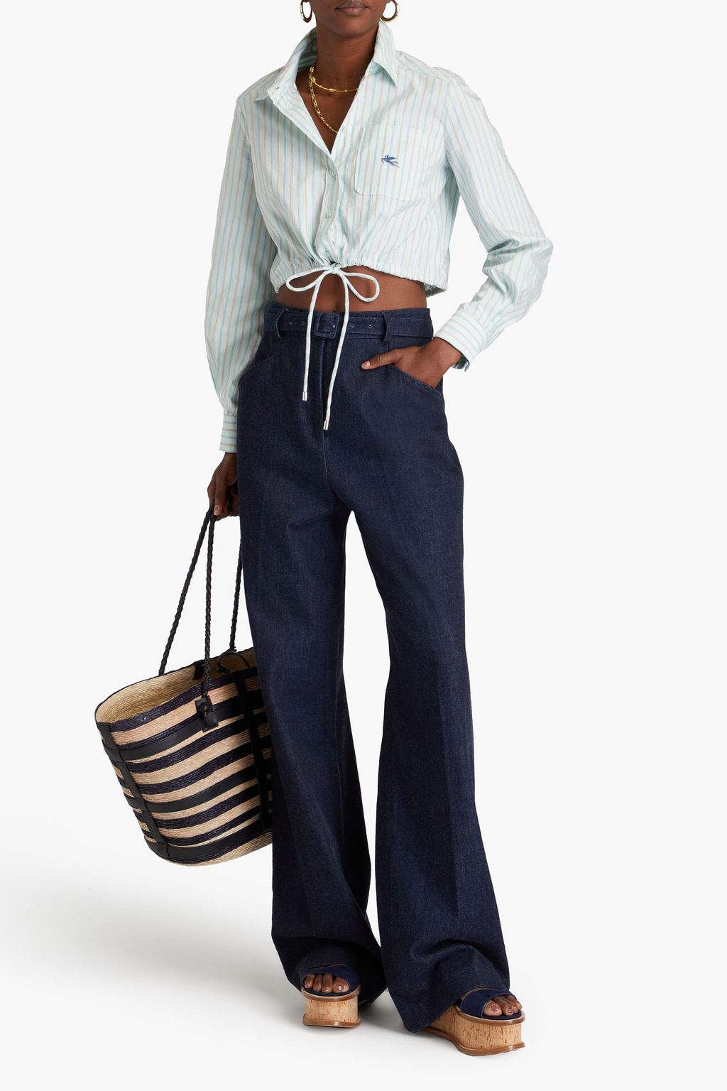 ETRO Cropped striped cotton-blend poplin shirt
