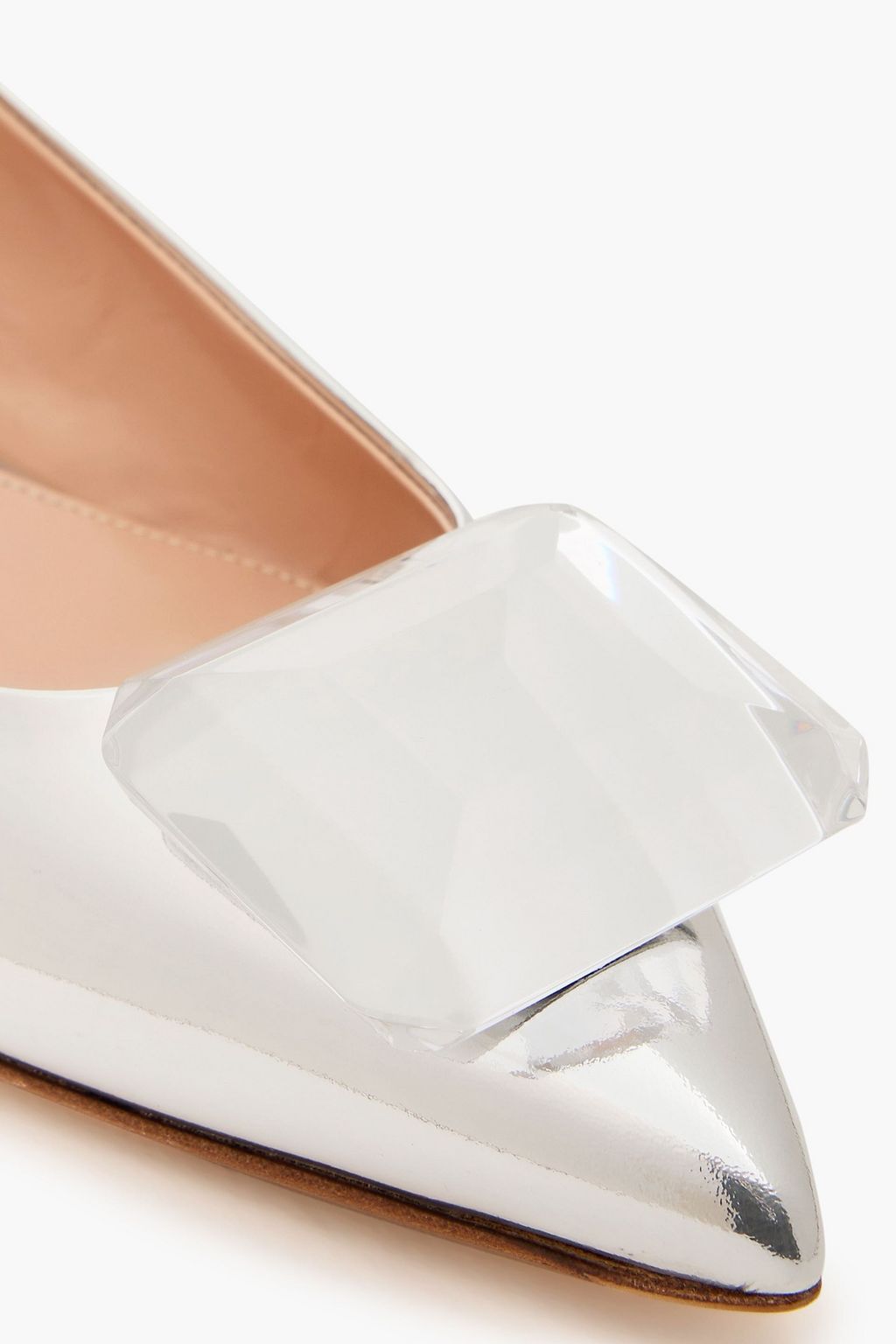 GIANVITO ROSSI Jaipur flache Schuhe mit spitzer Kappe aus verspiegeltem Leder mit Kristallverzierung