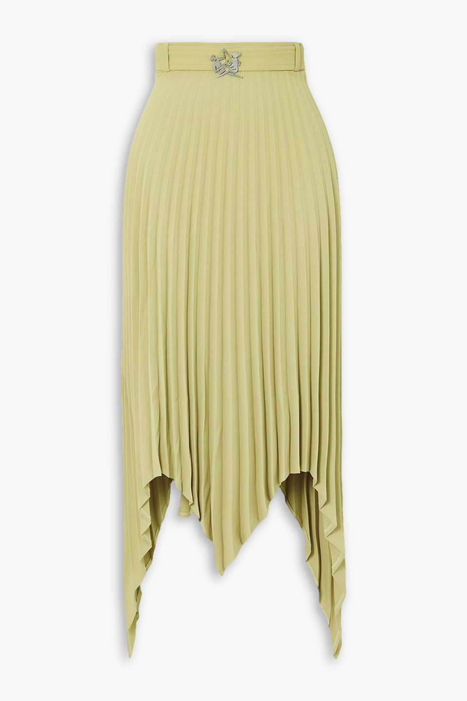 Thebe Magugu Belted Asymmetric Pleated Jersey Maxi Skirt In Sage Green
