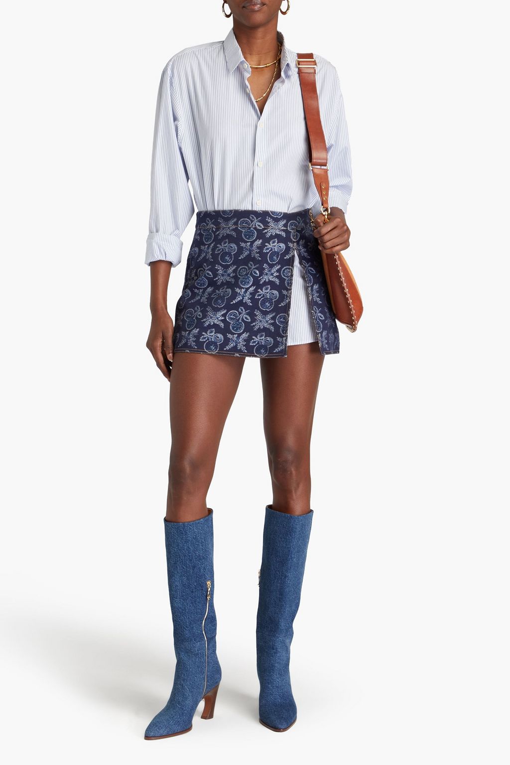 ETRO Wrap-effect cotton-blend jacquard mini skirt