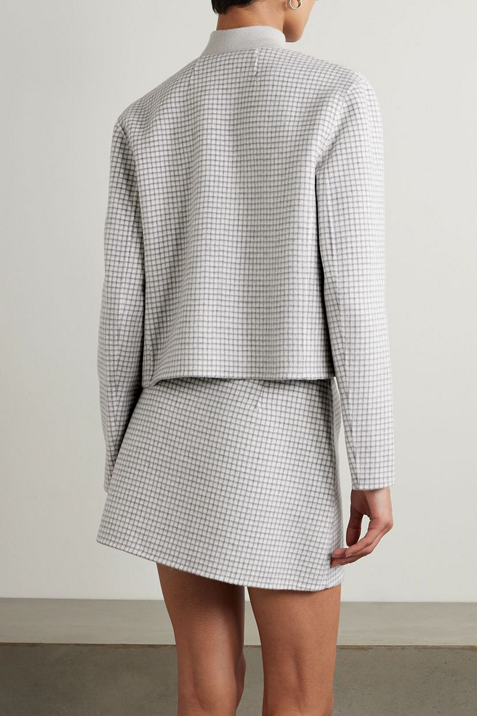 Theory Checked Wool Cropped Jacket In Gray