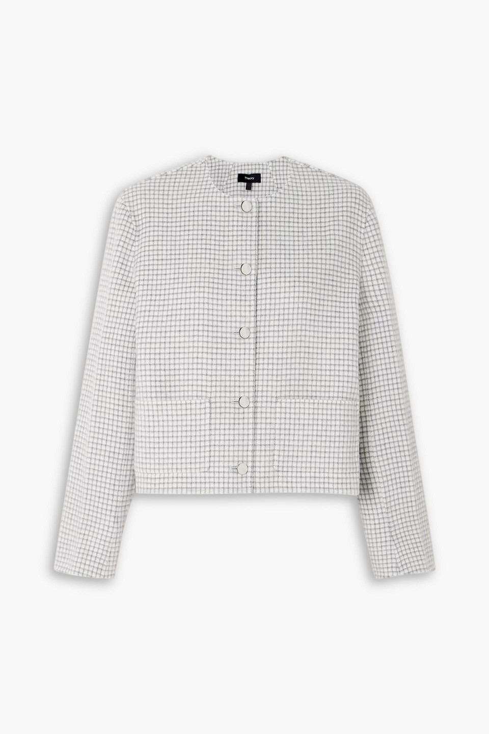 Theory Checked Wool Cropped Jacket In Multi