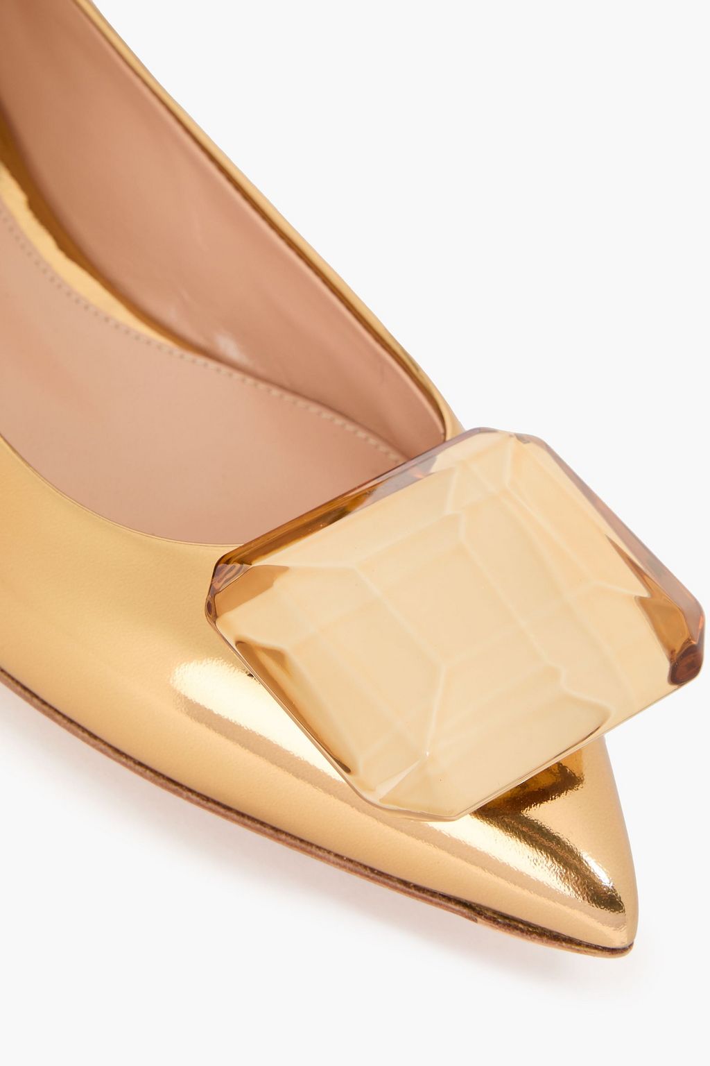 GIANVITO ROSSI Jaipur crystal-embellished mirrored-leather point-toe flats