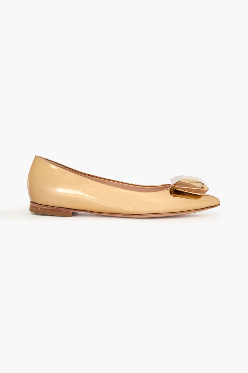Gianvito Rossi Jaipur Crystal-embellished Mirrored-leather Point-toe Flats In Yellow