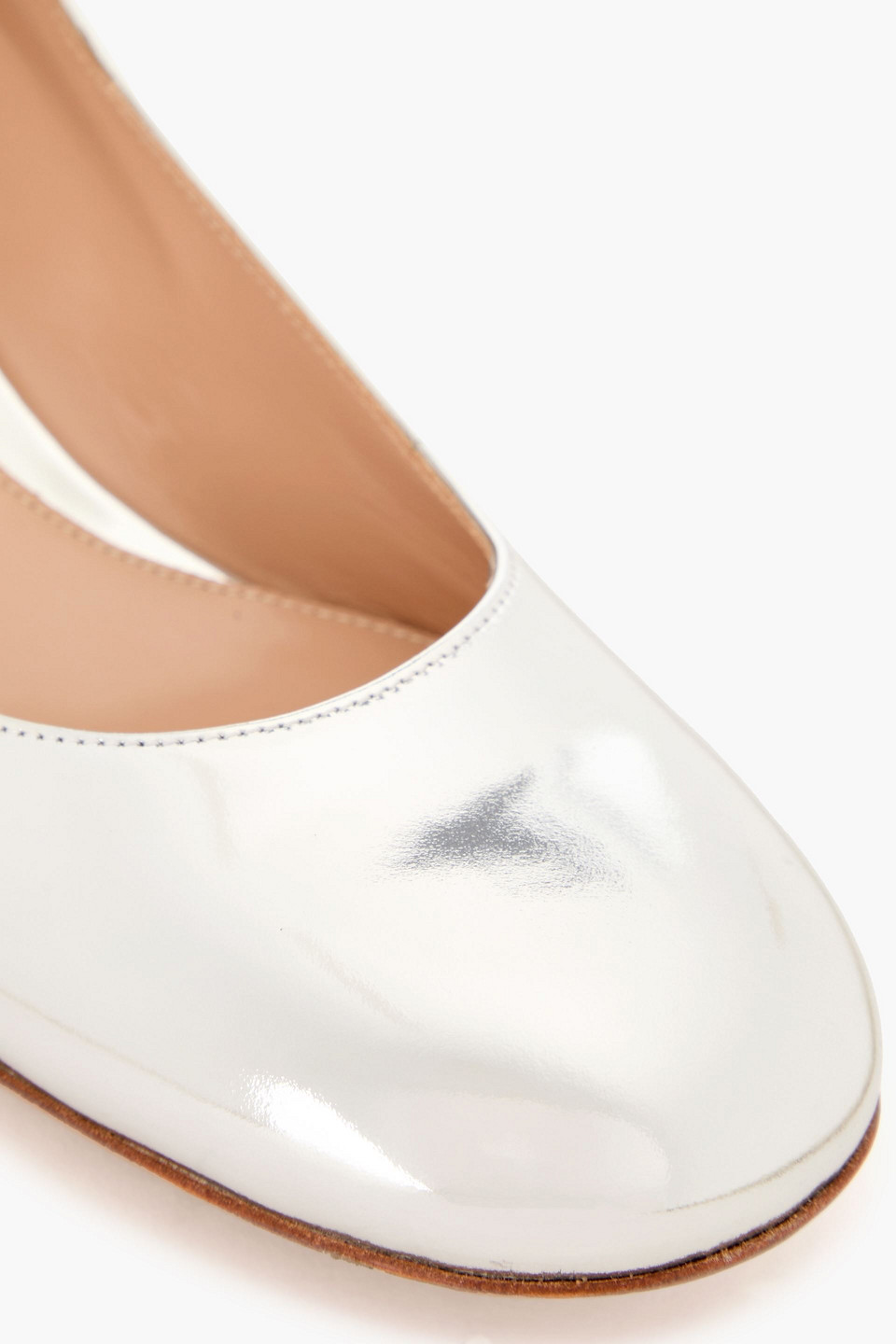 Gianvito Rossi Mary Ribbon Mirrored-leather Mary Jane Pumps In Silver