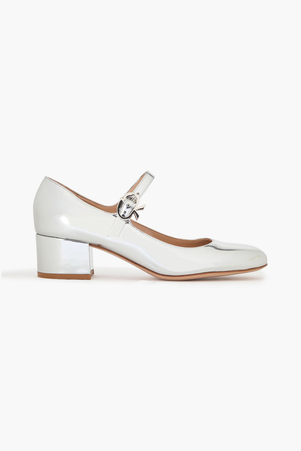 Gianvito Rossi Mary Ribbon Mirrored-leather Mary Jane Pumps In White