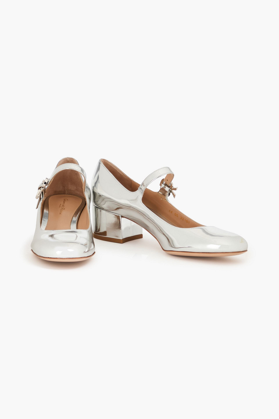 Gianvito Rossi Mary Ribbon Mirrored-leather Mary Jane Pumps In Silver
