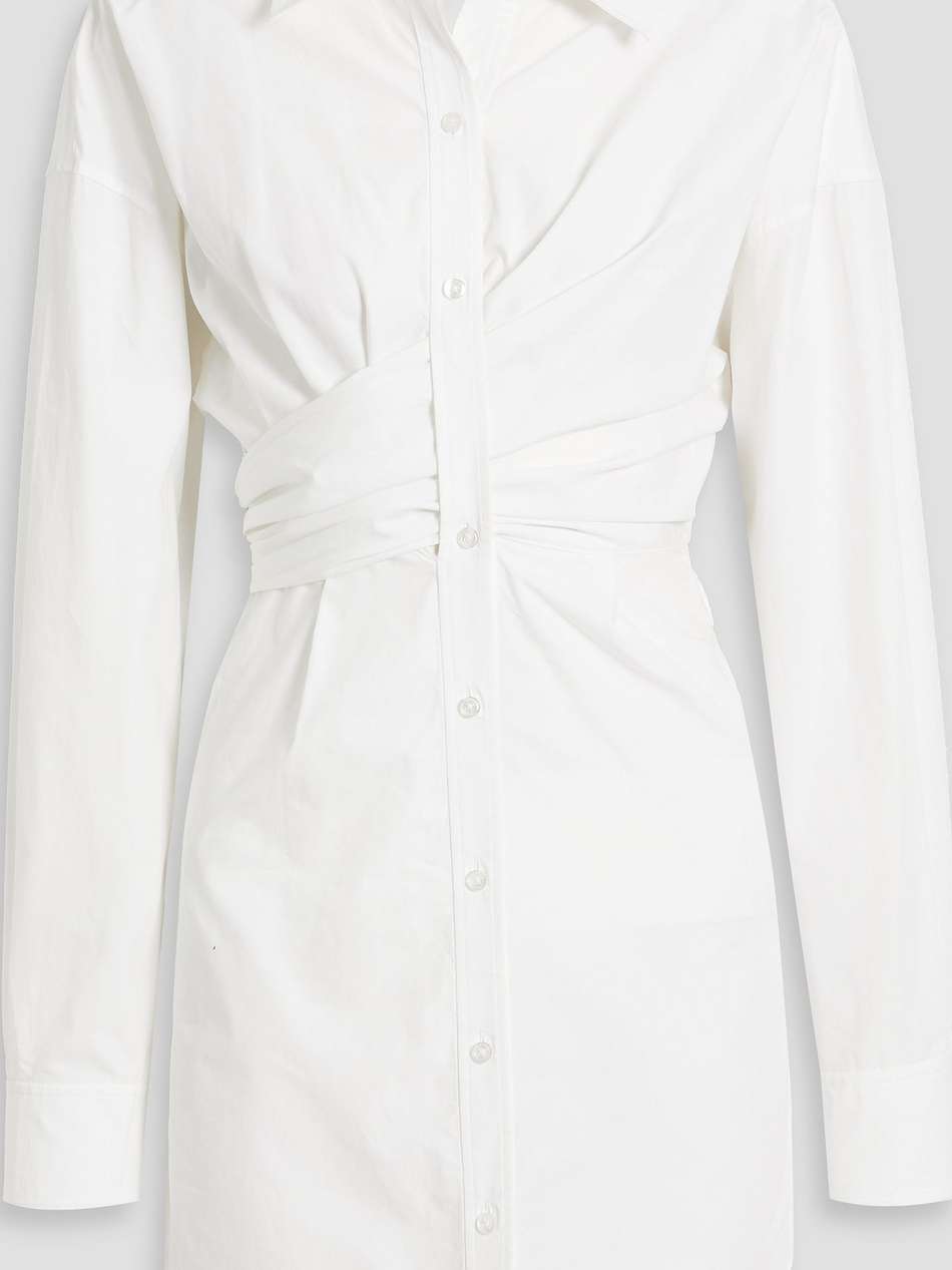 wrap-effect cotton-poplin mini shirt dress