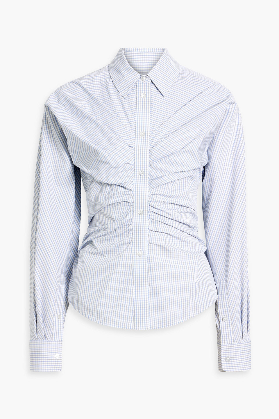 Alexander Wang Ruched Checked Cotton-poplin Shirt In Light Blue