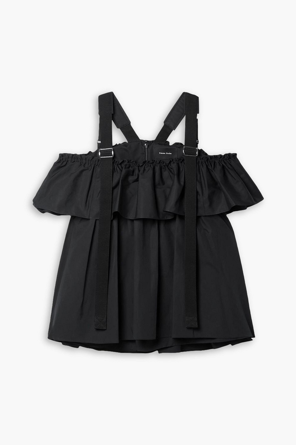 Simone Rocha Cold-shoulder Ruffled Cotton-poplin Blouse In Black