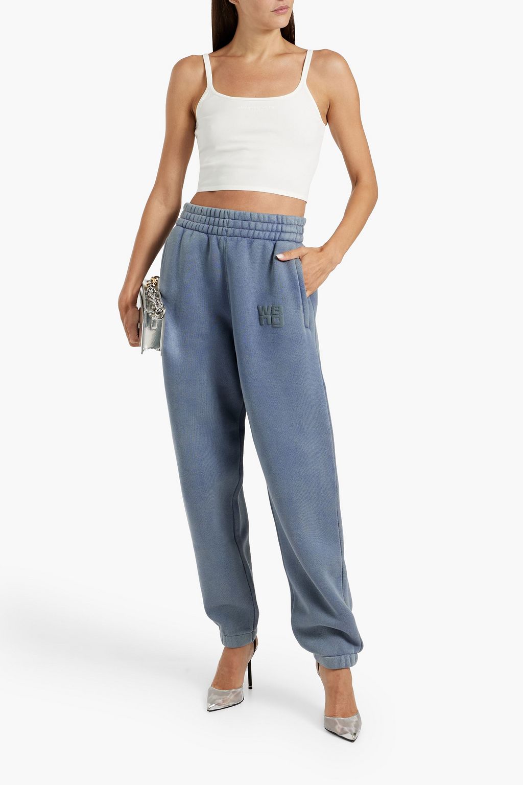ALEXANDERWANG.T بلوزة قصيرة بدون أكمام من نسيج مطاط محبوك