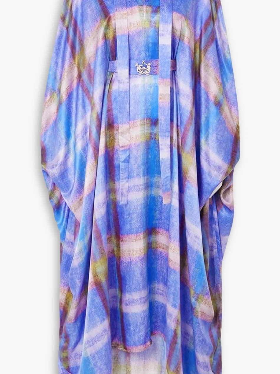 belted checked silk-satin maxi dress