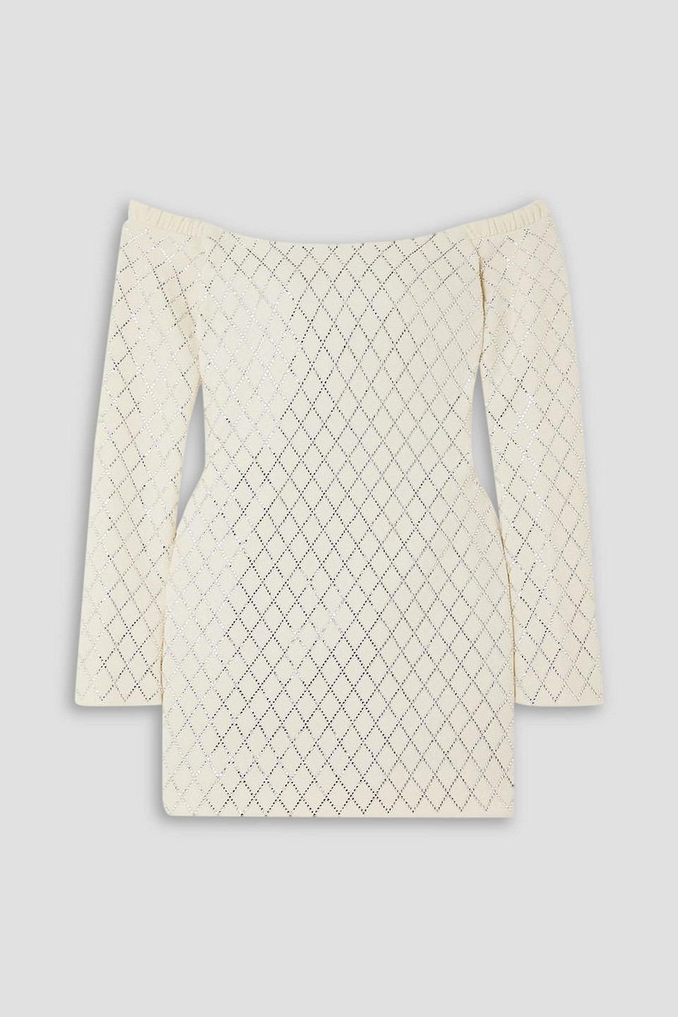 Octavia off-the-shoulder crystal-embellished wool-crepe mini dress