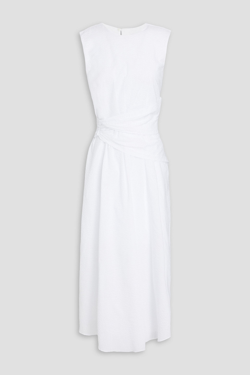 Draped textured-cotton midi dress