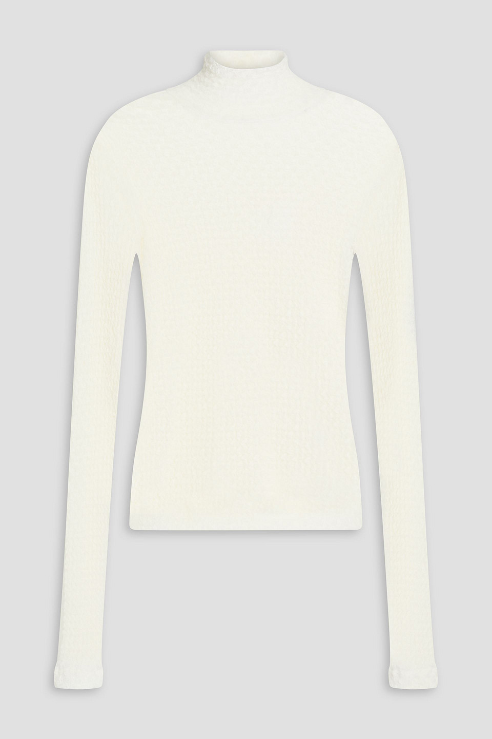 Frame Stretch-lace Turtleneck Top In Ivory