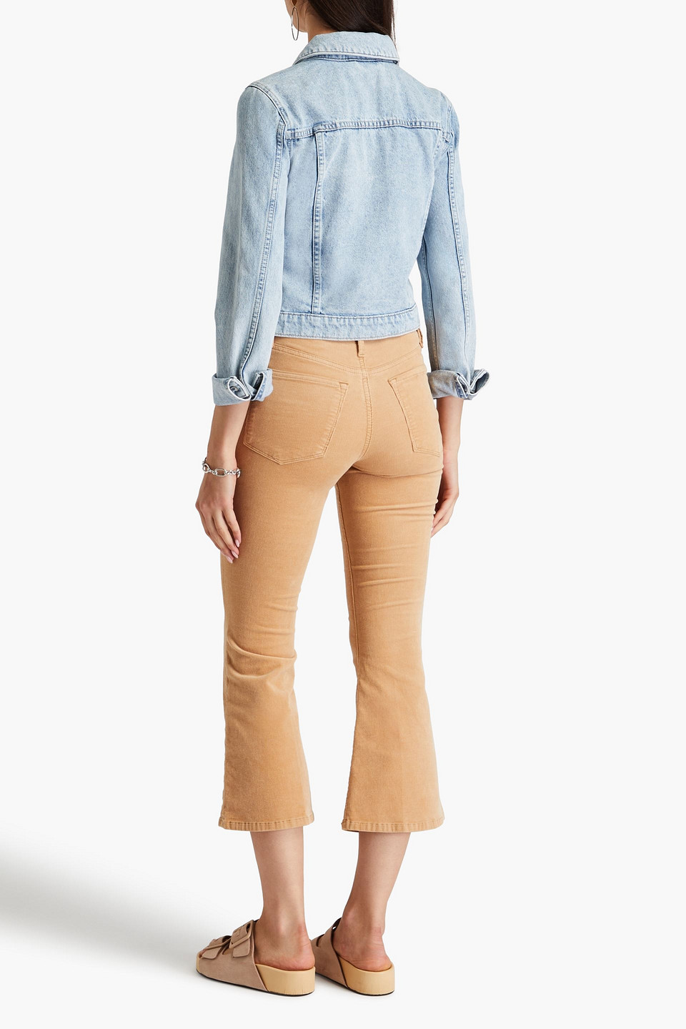 Frame Le Crop Flare Cotton-blend Corduroy Kick-flare Pants In Sand