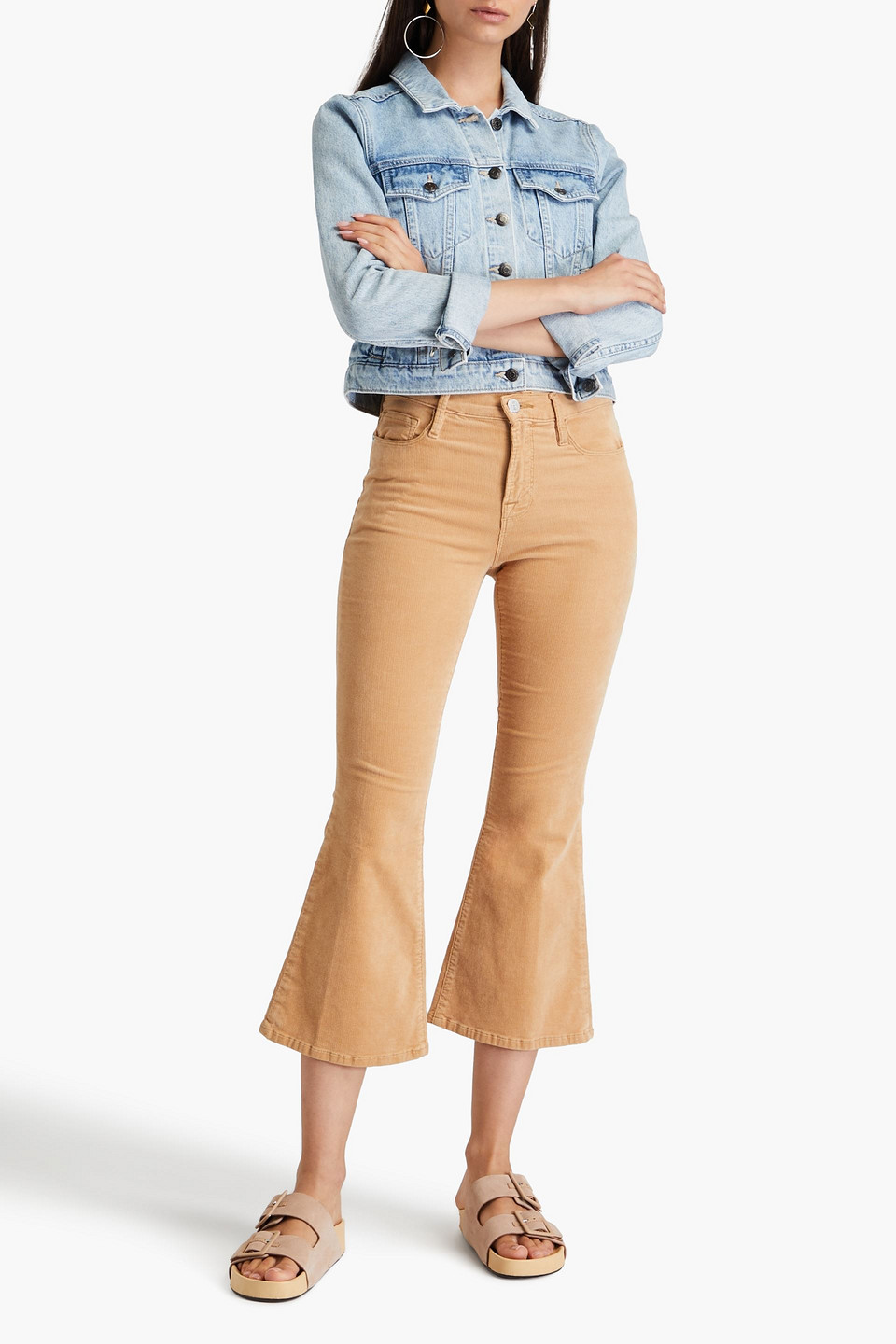 Frame Le Crop Flare Cotton-blend Corduroy Kick-flare Pants In Sand
