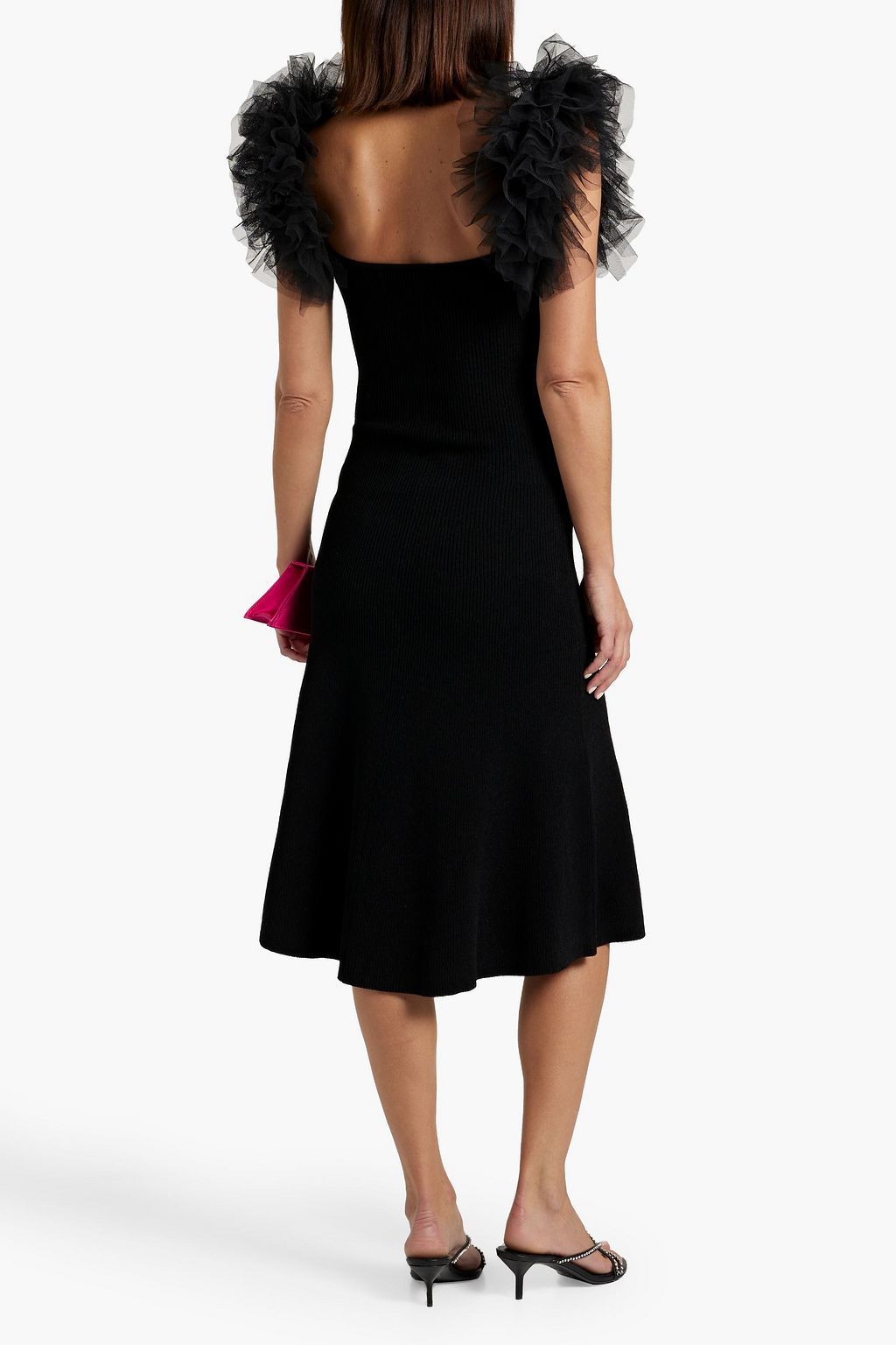 COTTON BY AUTUMN CASHMERE Ruffled tulle and ribbed-knit midi dress