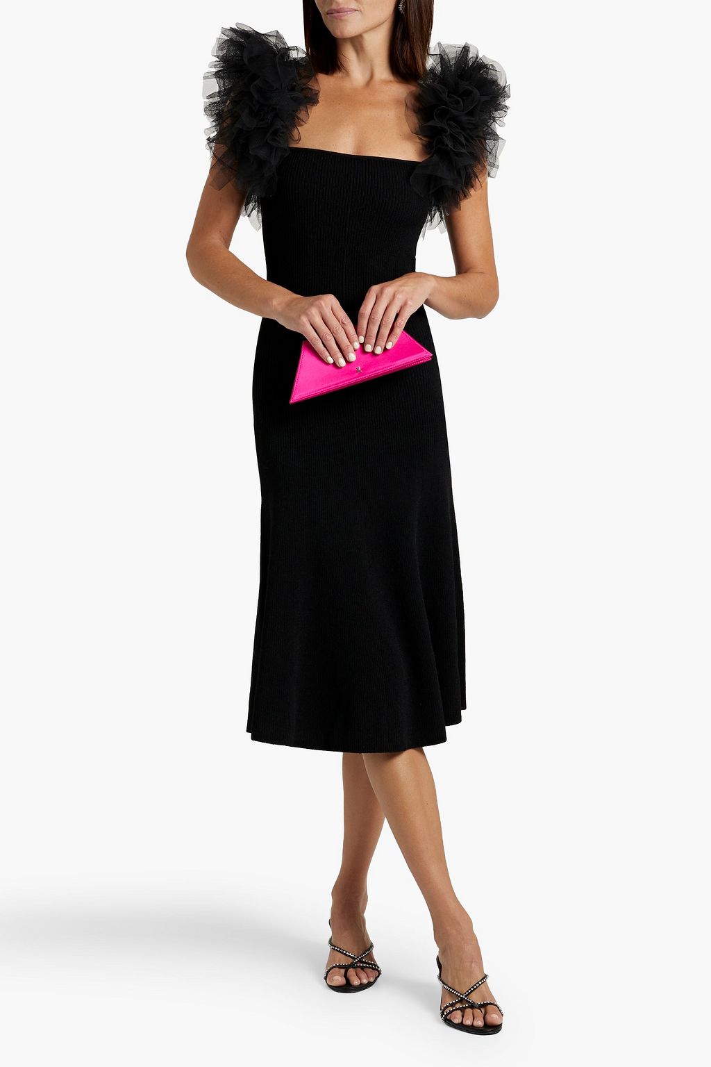 COTTON BY AUTUMN CASHMERE Ruffled tulle and ribbed-knit midi dress