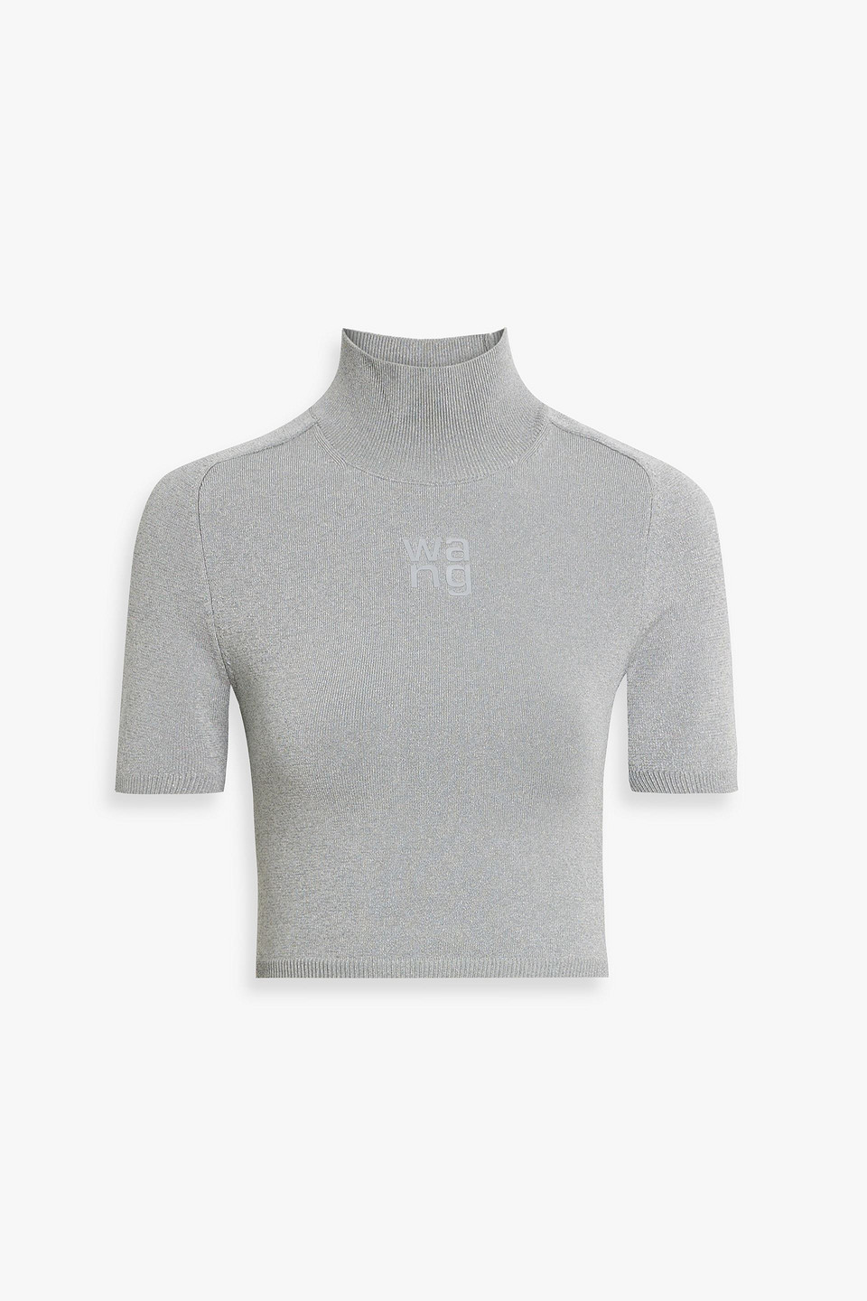 Alexander Wang T Cropped Metallic Stretch-knit Turtleneck Top In Gray