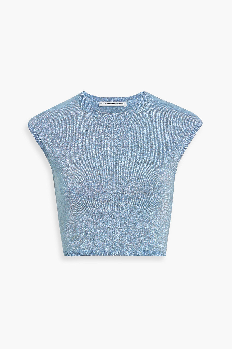 Alexander Wang T Cropped Metallic Stretch-knit Top In Blue