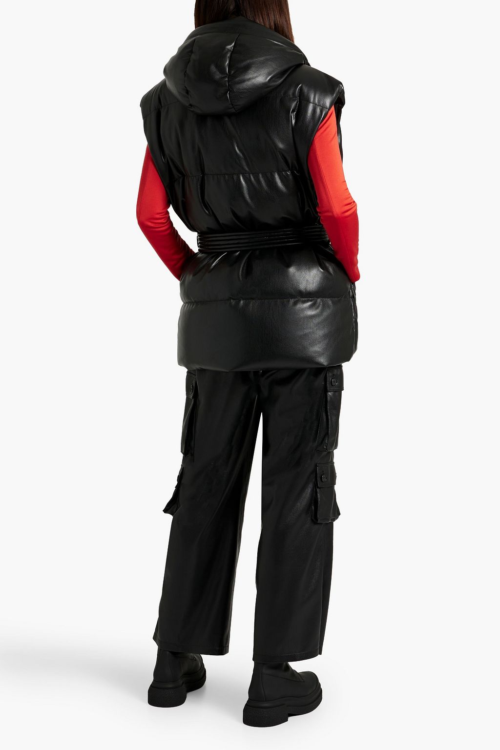 IENKI IENKI Belted metallic quilted shell hooded down vest