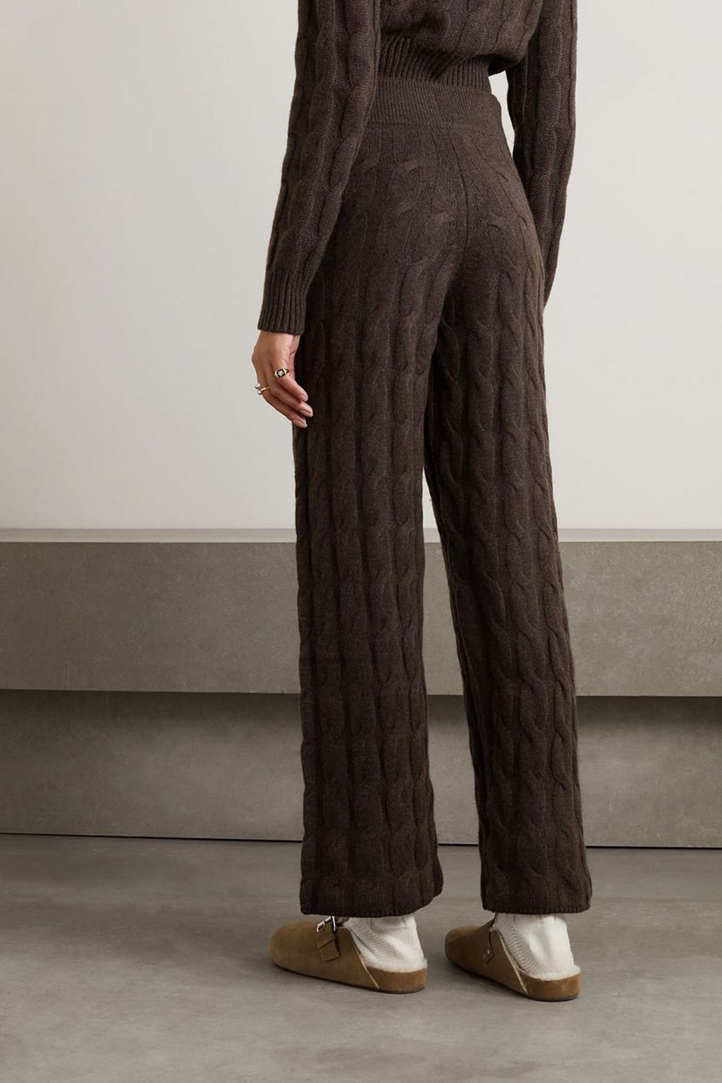 LE KASHA Trevise cable-knit cashmere wide-leg pants