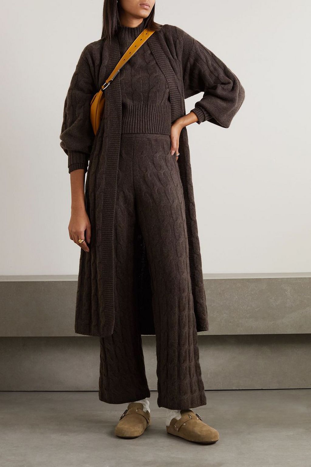 LE KASHA Trevise cable-knit cashmere wide-leg pants