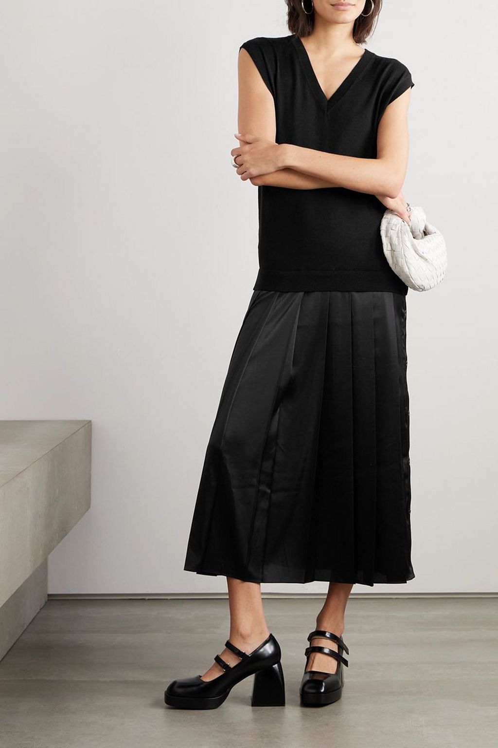 SIMONE ROCHA Pleated wool and silk-blend and satin midi dress