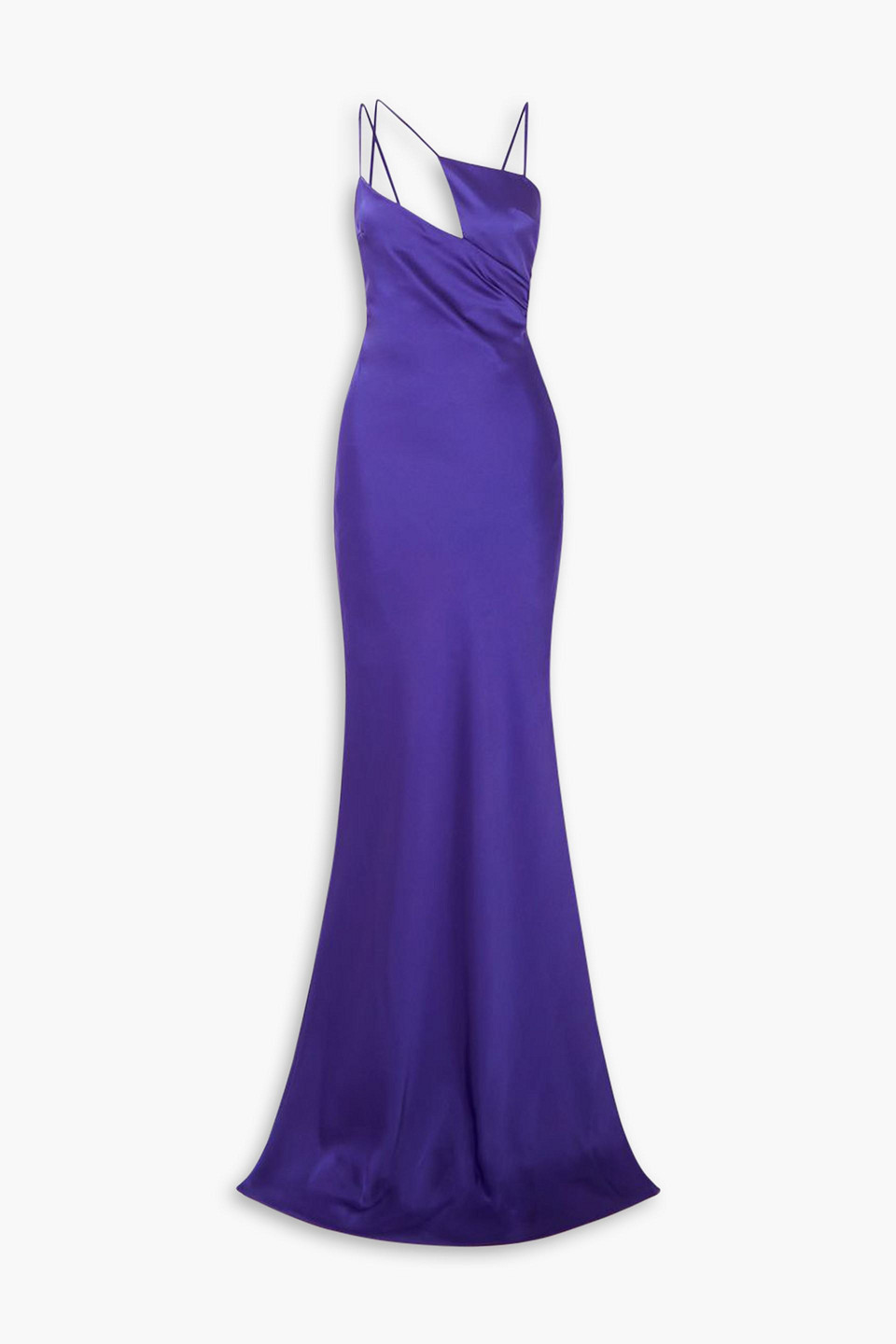 Attico Melva Tech Satin Cutout Long Dress In Purple