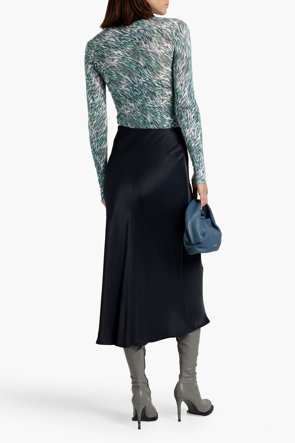 Autumn Cashmere Printed Cashmere Turtleneck Sweater In Slate Blue