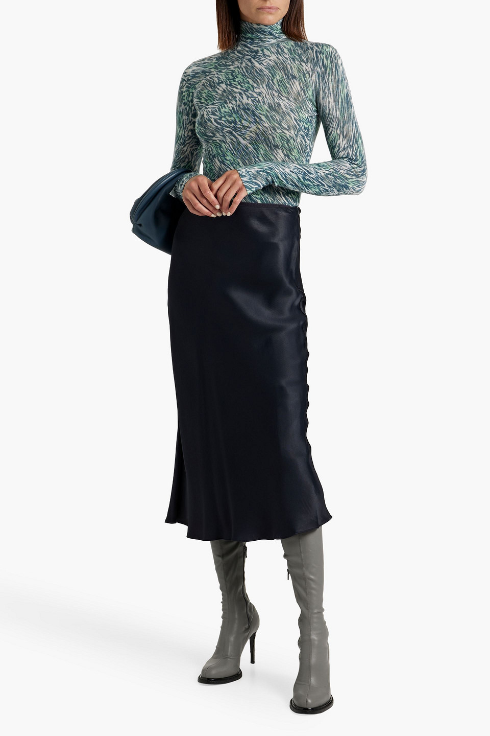 Autumn Cashmere Printed Cashmere Turtleneck Sweater In Slate Blue