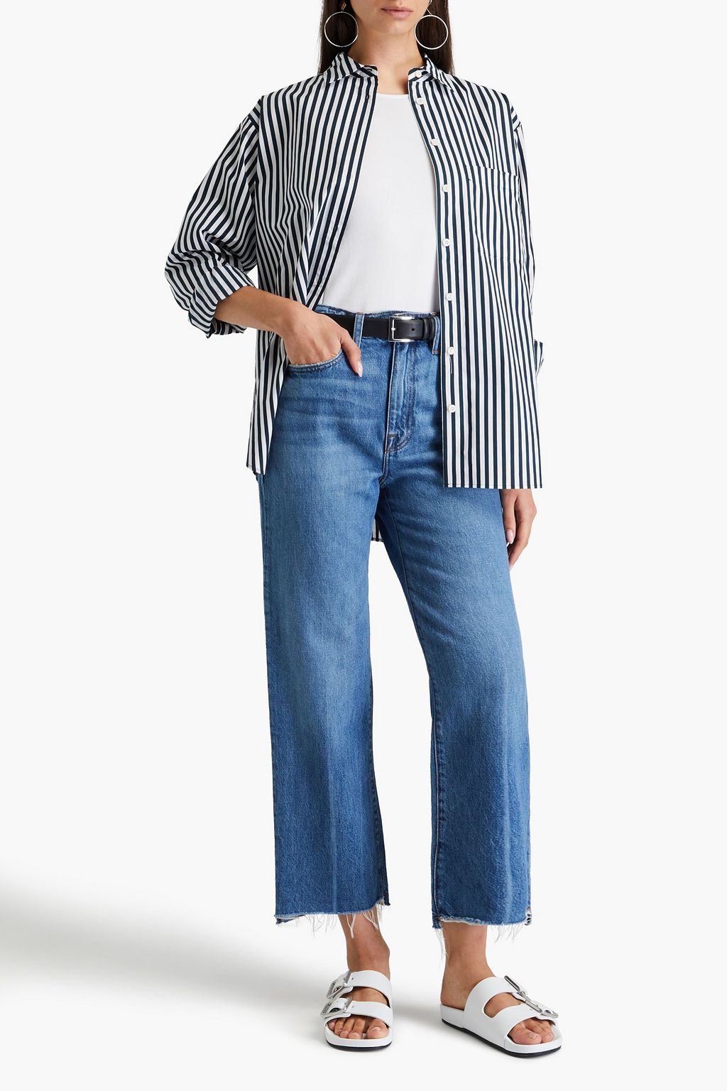 FRAME Striped cotton-poplin shirt